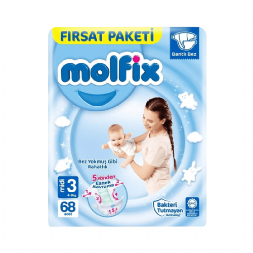 Molfix Bebek Bezi Midi 3 Numara 4-9 kg 68 Adet